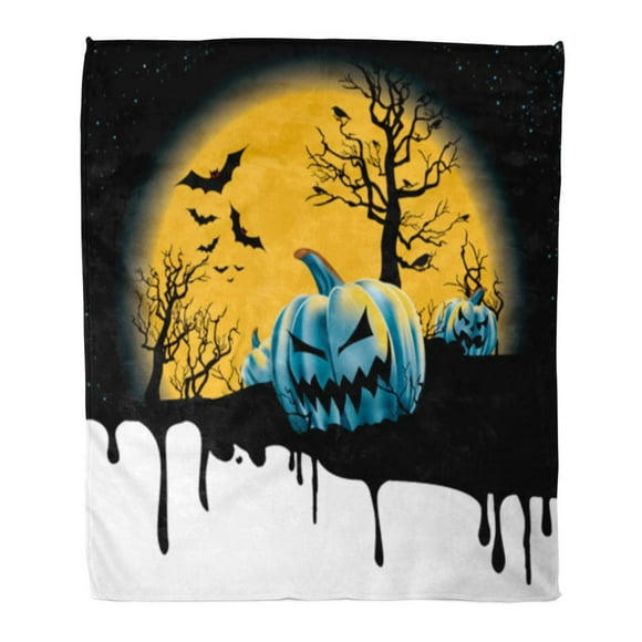 All Season Halloween Stars and Bats Eyes Moon face Purple Anti-Pilling Fleece Blanket Bed Throws Home Decor Gifts 50x40 